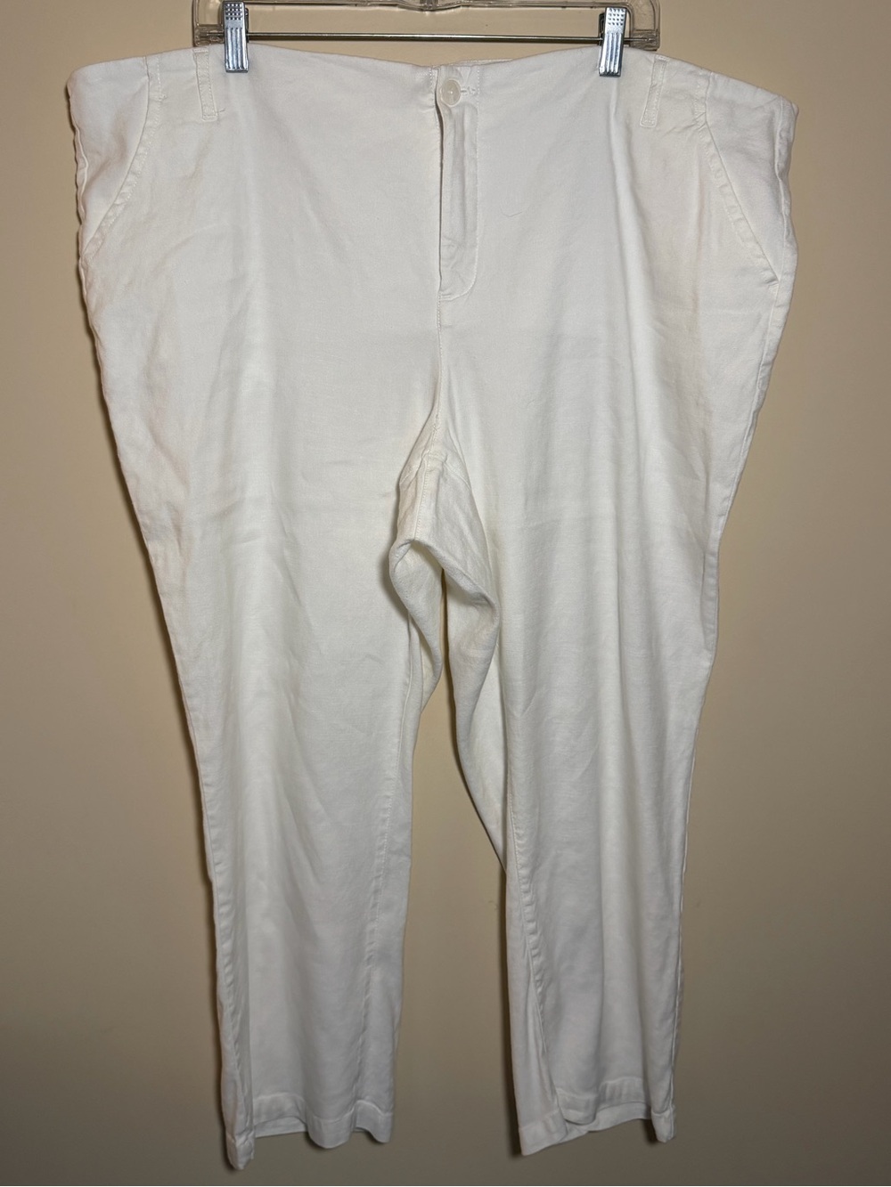 NYDJ Lift Tuck White Linen Blend Pull On Pants Womens 20W Wide Leg Plus